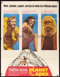 4s762 PLANET OF THE APES INCOMPLETE 3sh '68 Charlton Heston, classic sci-fi, cool image!