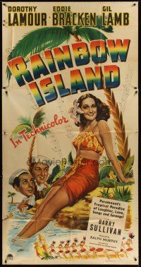 4s770 RAINBOW ISLAND 3sh '44 art of super sexy Dorothy Lamour wearing sarong by palm tree!