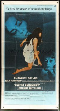 4s789 SECRET CEREMONY rare full-color style 3sh '68 Elizabeth Taylor, Mia Farrow, Mitchum shown!
