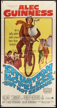 4s797 SITUATION HOPELESS-BUT NOT SERIOUS 3sh '65 wacky art of Alec Guinness on bike with goose!