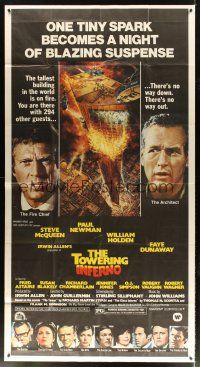 4s841 TOWERING INFERNO 3sh '74 Steve McQueen, Paul Newman, art of burning building by John Berkey!