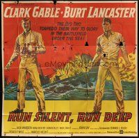 4s296 RUN SILENT, RUN DEEP 6sh '58 art of Clark Gable & Burt Lancaster + military submarine!