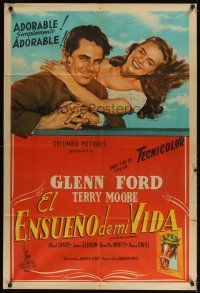 4s189 RETURN OF OCTOBER Argentinean '48 best romantic artwork of Glenn Ford w/sexy Terry Moore!