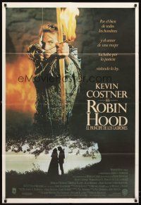 4s192 ROBIN HOOD PRINCE OF THIEVES Argentinean '91 cool image of Kevin Costner w/flaming arrow!