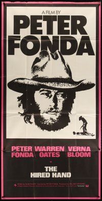 4s011 HIRED HAND English 3sh '71 huge headshot of star & director Peter Fonda in cowboy hat!
