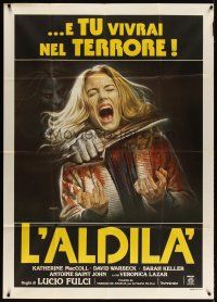 4s333 BEYOND Italian 1p '81 Lucio Fulci, disturbing art of girl getting throat slashed by Sciotti!