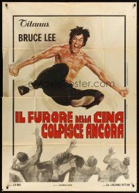 4s383 FISTS OF FURY Italian 1p R70s artwork of Bruce Lee kicking in mid-air by Averardo Ciriello!