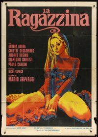 4s420 LA RAGAZZINA Italian 1p '74 full-length artwork of sexy half-naked Gloria Guida by Aller!