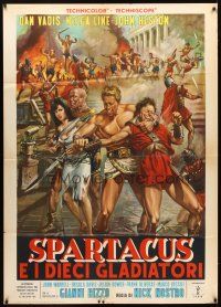 4s494 SPARTACUS & THE TEN GLADIATORS Italian 1p '64 art of Dan Vadis & his men attacking by Mos!