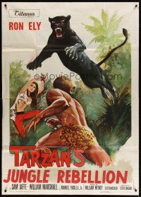 4s508 TARZAN'S JUNGLE REBELLION Italian 1p '71 art of Ely & sexy girl attacked by black panther!