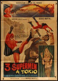 4s521 TRE SUPERMEN A TOKIO Italian 1p '68 Bitto Albertini, cool art of Asian superheroes!