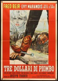 4s522 TRES DOLARES DE PLOMO Italian 1p '65 cool spaghetti western art with sexy Evy Marandi!