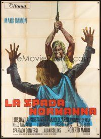4s059 IVANHOE, THE NORMAN SWORDSMAN Italian 2p '71 cool artwork of Mark Damon attacking man!