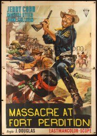 4s068 MASSACRE AT FORT GRANT Italian 2p '65 cool artwork of cowboys vs Native Americans by Casaro!