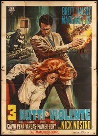 4s112 WEB OF VIOLENCE Italian 2p '66 Renato Casaro artwork of Brett Halsey slapping Margaret Lee!