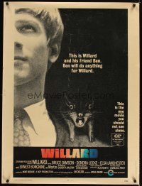 4t012 WILLARD 30x40 '71 creepy close up of Bruce Davison with pet rat on shoulder!