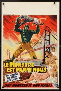 4t290 CREATURE WALKS AMONG US Belgian '56 art of monster attacking by Golden Gate Bridge!