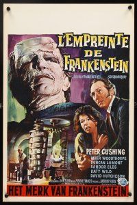 4t296 EVIL OF FRANKENSTEIN Belgian '64 Peter Cushing, best different monster artwork!