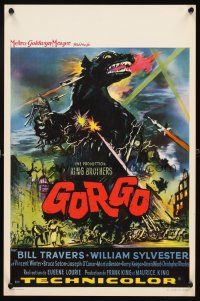 4t299 GORGO Belgian '61 great artwork of giant monster terrorizing city attacked by army!