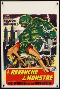 4t319 REVENGE OF THE CREATURE Belgian '55 great different art of monster holding sexy girl!