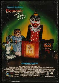 4t150 DEMONIC TOYS video 1sh '92 Tracy Scoggins, wacky living-toy horror thriller!