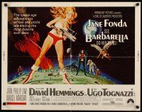 4t019 BARBARELLA 1/2sh '68 sexiest sci-fi art of Jane Fonda by Robert McGinnis, Roger Vadim!