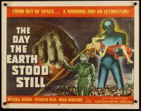 4t028 DAY THE EARTH STOOD STILL 1/2sh '51 Robert Wise, classic art of Gort holding Patricia Neal!