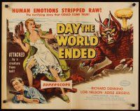 4t029 DAY THE WORLD ENDED 1/2sh '56 Roger Corman, art of sexy girl attacked by monster from Hell!