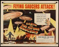 4t035 EARTH VS. THE FLYING SAUCERS style B 1/2sh '56 art of UFOs & aliens, Flying Saucers Attack!