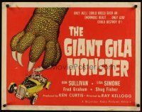 4t042 GIANT GILA MONSTER 1/2sh '59 classic art of giant monster hand grabbing teens in hot rod!