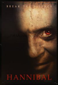 4t159 HANNIBAL teaser 1sh '00 creepy close up of red-eyed Anthony Hopkins as Dr. Lector!