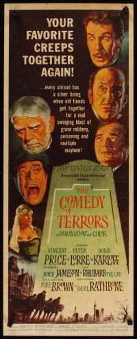 4t095 COMEDY OF TERRORS insert '64 Karloff, Peter Lorre, Vincent Price, Joe E. Brown, Tourneur!