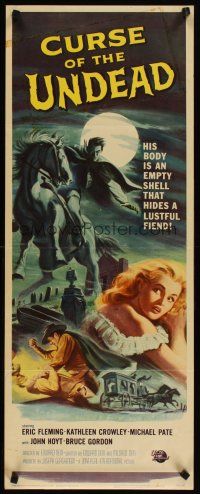 4t099 CURSE OF THE UNDEAD insert '59 art of lustful fiend on horseback in graveyard by Brown!