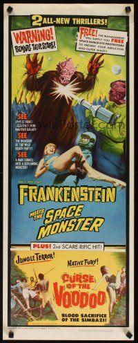 4t103 FRANKENSTEIN MEETS SPACE MONSTER/CURSE OF VOODOO insert '65 cool artwork of alien monsters!