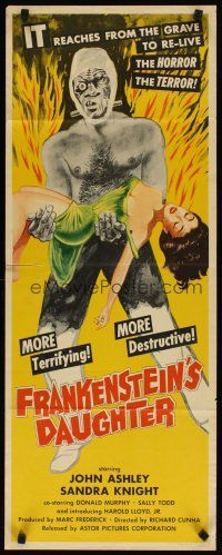 4t104 FRANKENSTEIN'S DAUGHTER insert '58 great full-length art of wacky monster holding sexy girl!