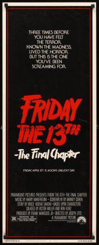 4t105 FRIDAY THE 13th - THE FINAL CHAPTER insert '84 Part IV, slasher sequel, Jason's unlucky day!