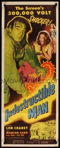 4t115 INDESTRUCTIBLE MAN insert '56 Lon Chaney Jr. as inhuman, invincible, inescapable monster!