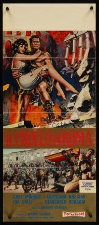4t262 FALL OF ROME Italian locandina '63 Margheriti's Il Crollo di Roma, cool sword & sandal art!