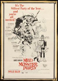 4t170 MAD MONSTER PARTY 1sh '68 great artwork of animated Dracula, Mummy & Igor!