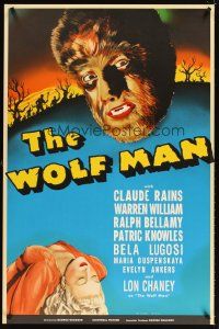 4t487 WOLF MAN S2 recreation 1sh 2000 art of Lon Chaney Jr. in the title role as the monster!