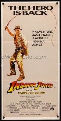 4w968 INDIANA JONES & THE TEMPLE OF DOOM Aust daybill '84 adventure is Harrison Ford's name!