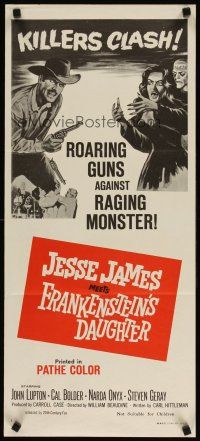 4w970 JESSE JAMES MEETS FRANKENSTEIN'S DAUGHTER Aust daybill '70s roaring guns vs raging monster!