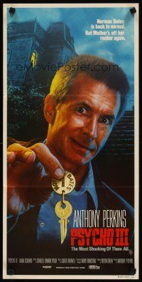 4w983 PSYCHO III Aust daybill '86 close image of Anthony Perkins as Norman Bates, horror sequel!