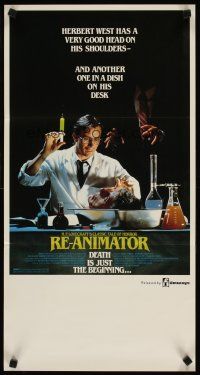 4w984 RE-ANIMATOR Aust daybill '86 great image of mad scientist with severed head in bowl!