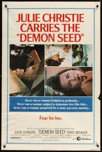 4w566 DEMON SEED style B 1sh '77 Julie Christie is profanely violated by a demonic machine!