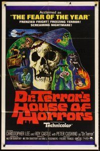 4w572 DR. TERROR'S HOUSE OF HORRORS 1sh '65 Christopher Lee, cool horror montage art!