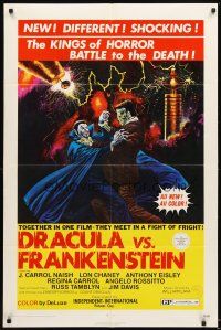 4w574 DRACULA VS. FRANKENSTEIN 1sh '71 monster art of the kings of horror battling to the death!