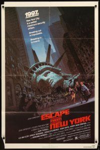 4w590 ESCAPE FROM NEW YORK 1sh '81 John Carpenter, art of decapitated Lady Liberty by Barry E. Jackson!
