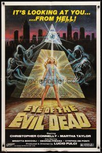 4w593 EYE OF THE EVIL DEAD 1sh '84 Lucio Fulci's Manhattan Baby, cool horror art by Dominguez!