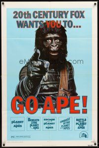 4w612 GO APE 1sh '74 5-bill Planet of the Apes, wonderful Uncle Sam parody art!